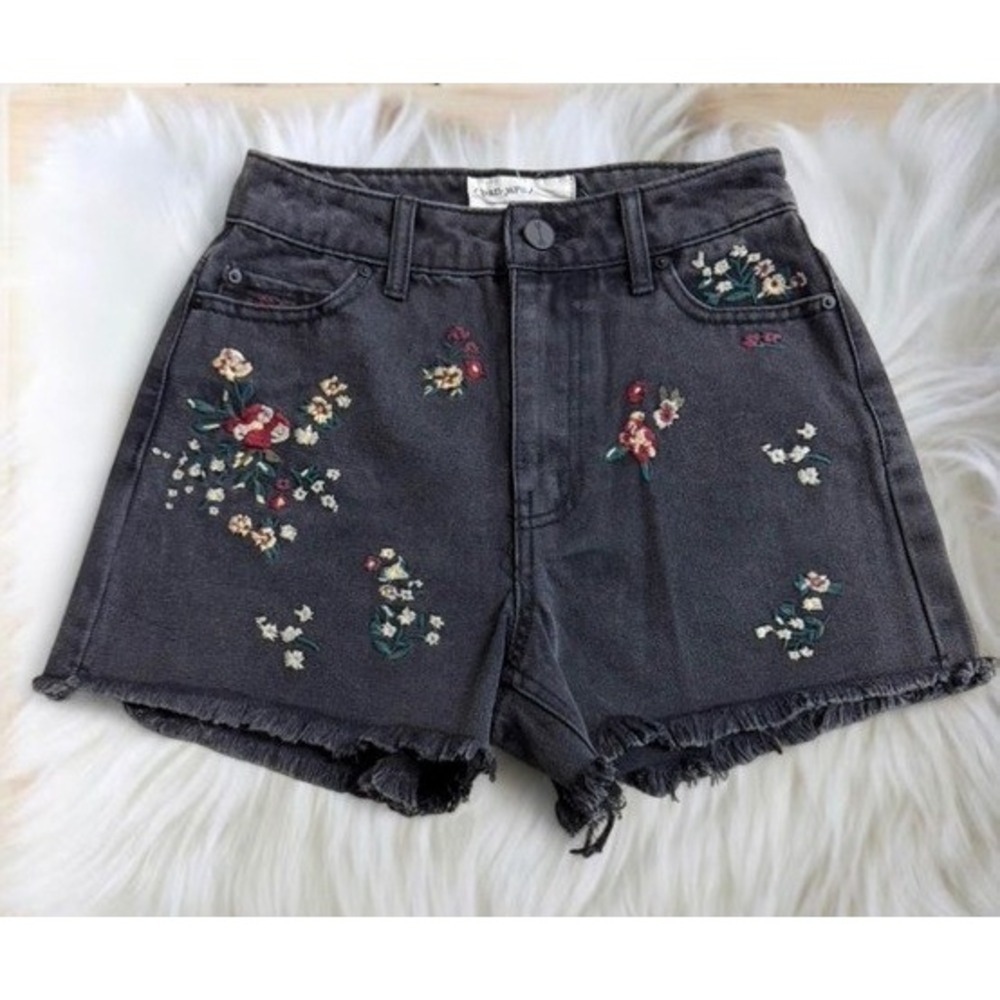 Banjara Denim Shorts Black Floral Boho Festival Cottagecore Embroidered Sz 0 23